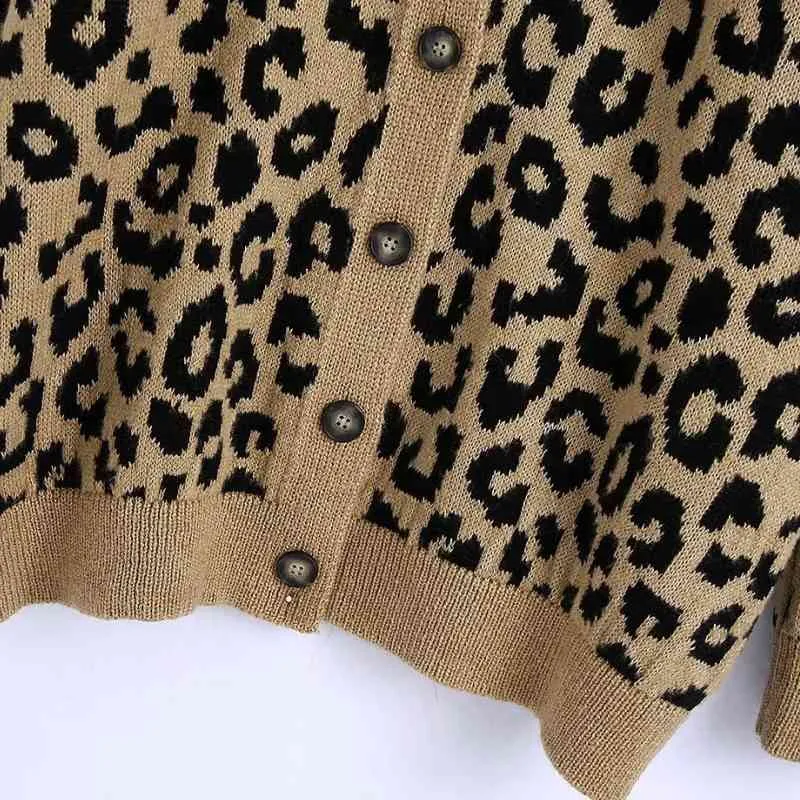 Maglione da donna con stampa leopardata scollo a V monopetto maglione lavorato a maglia pullover a maniche lunghe femminile casual top larghi SW1131 210430