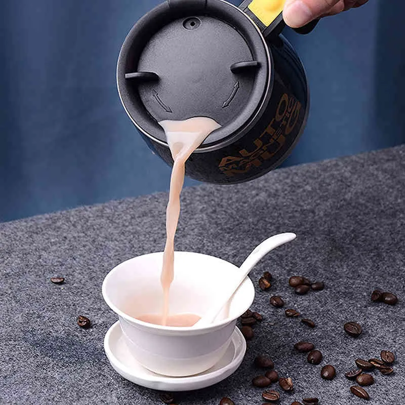 Elektrische selbstrührende Kaffeetasse Tasse Automatische Selbstmischung Spinning Edelstahl Home Office Reisemixer Milch Schneebesen Tasse Becher 210409