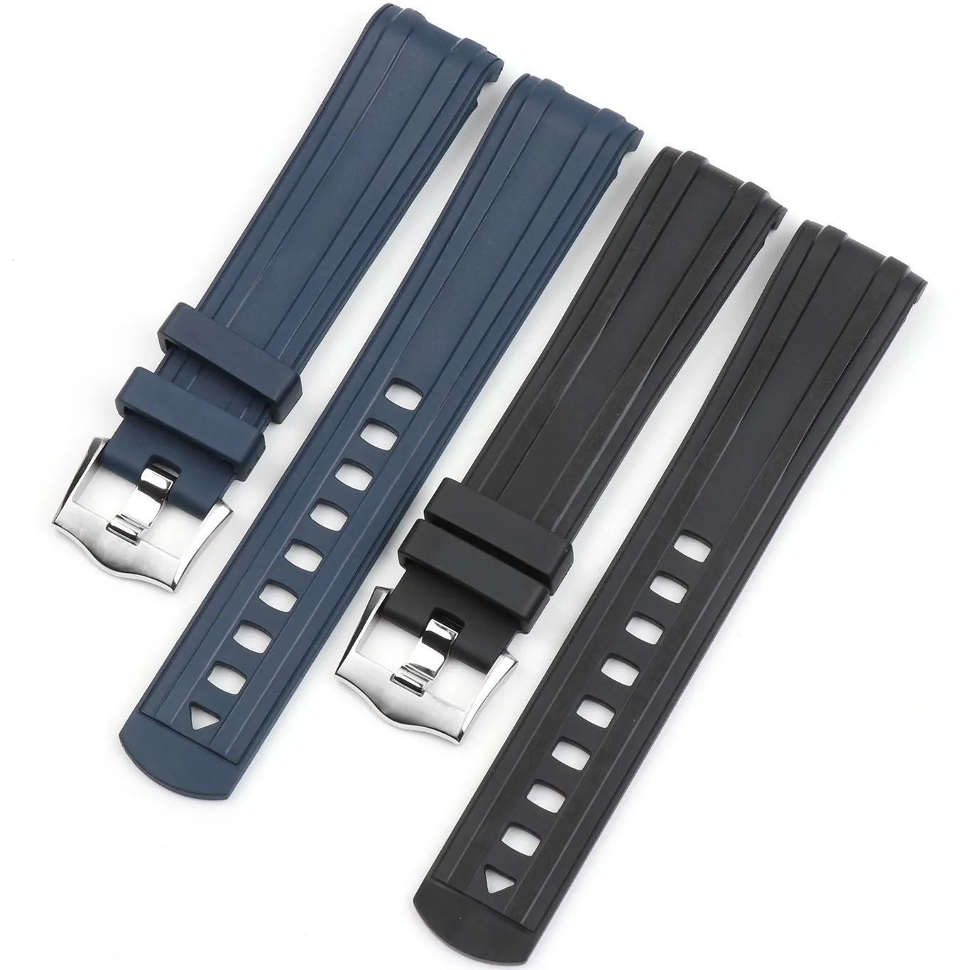 Cinturini orologi con estremità curva da 20 mm Uomo Blu Nero Cinturini orologi in gomma siliconica impermeabile Bracciale con fibbia Omega Sea Master 3313