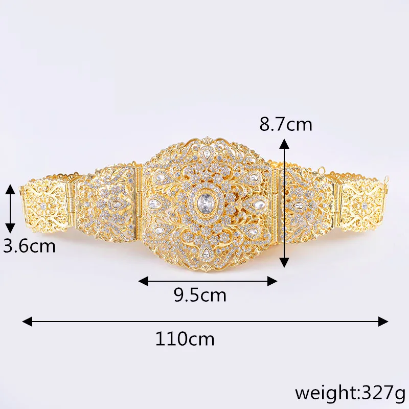Morocco Chic Wide Belt Buckle Chains Caftan Dress Luxury Arabic Body Jewelry for Women Crystals Bridal Waist Belts In Gold