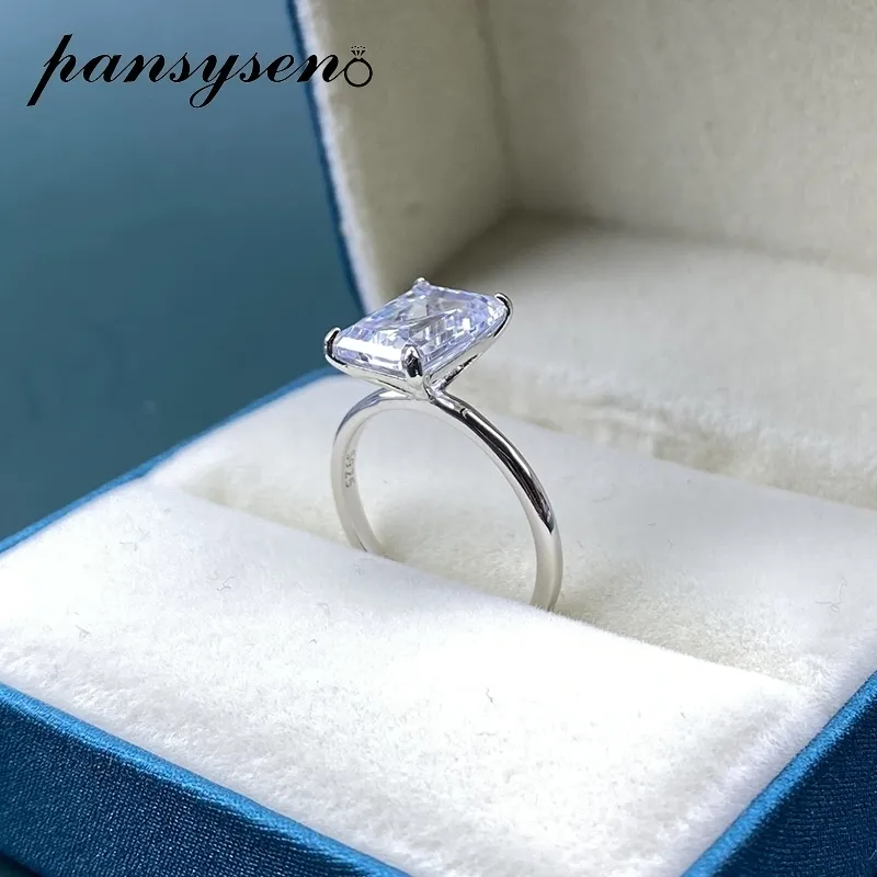 Pansysen Whiteyellowrose Gold Color Luxury 8x10mm Emerald Cut Aaa Zircon Rings for Women 100 925 Sterling Silver Fine Jewelry 26783100
