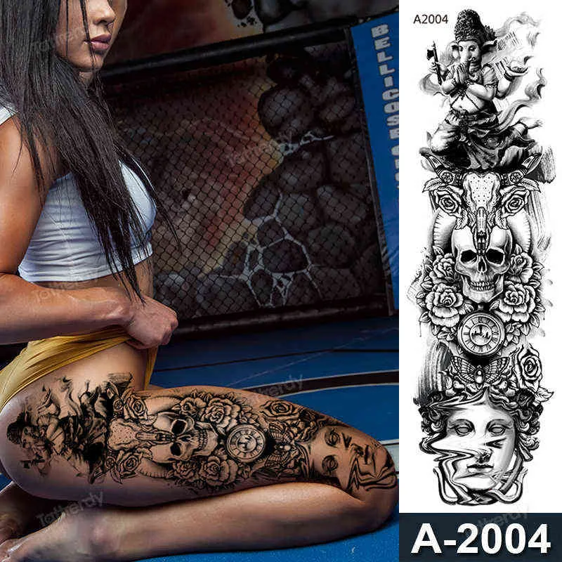 sexy falsche Tattoo für Frauen wasserdichte temporäre Tattoos großer Bein Oberschenkelkörper Tattoo Aufkleber Pfingstrose Lotus Blumen Fisch Drache Y11255894642