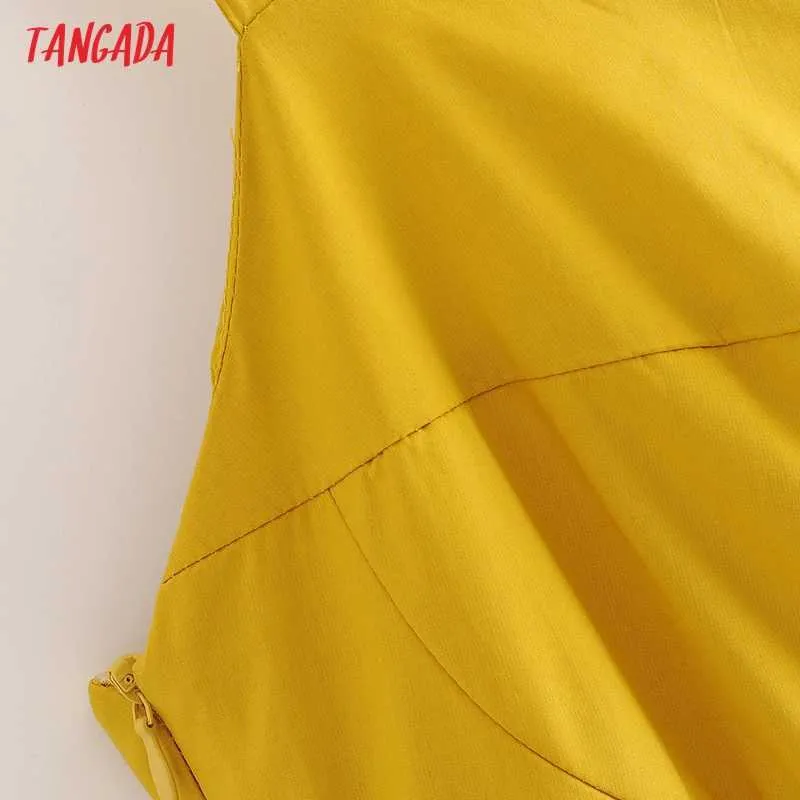 Tangada été femmes robe jaune Style français sans manches fermeture éclair latérale dames Mini robe Vestidos 3A112 210609