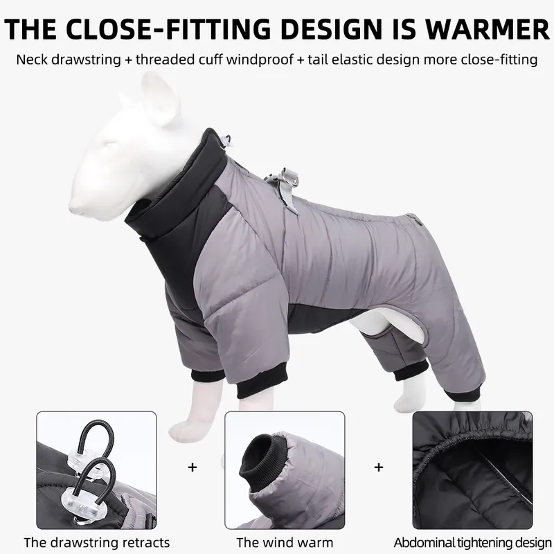 Winter Pet Dog Clothes Waterproof Dog Coat With D Ring Warm Pet Clothing for Medium Dogs Puppy Jacket Dog Coat four leg Jumpsuit 220210