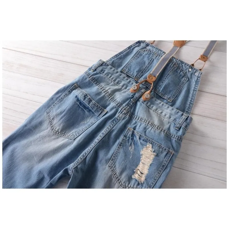 hip hop streetwear pants overall Fashion overalls bib jeans for men Male Ripped denim jumpsuit