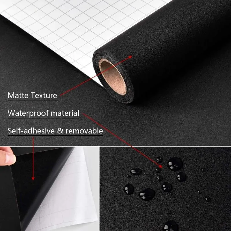 Wallpapers Mat Zwart Zelfklevend Contactpapier Lade Peel Stick Verwijderbare Decoratie Modern Behang Papel Pared258I