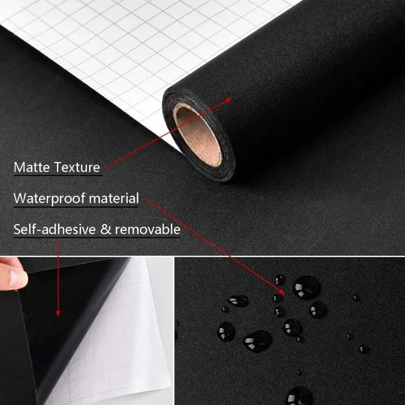 Wallpapers Matte Black Self Adhesive Contact Paper Drawer Peel Stick Removable Decoration Modern Wallpaper Papel Pared3405