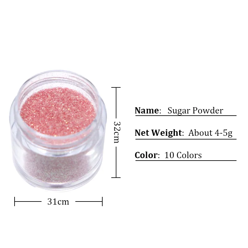 10 kutular Sıcak Pembe Glitter Şeker Coat Tozu Pigment Jel Lehçe Manikür Nail Art Süslemeleri Için Kıvılcım Şeker Renkli Toz