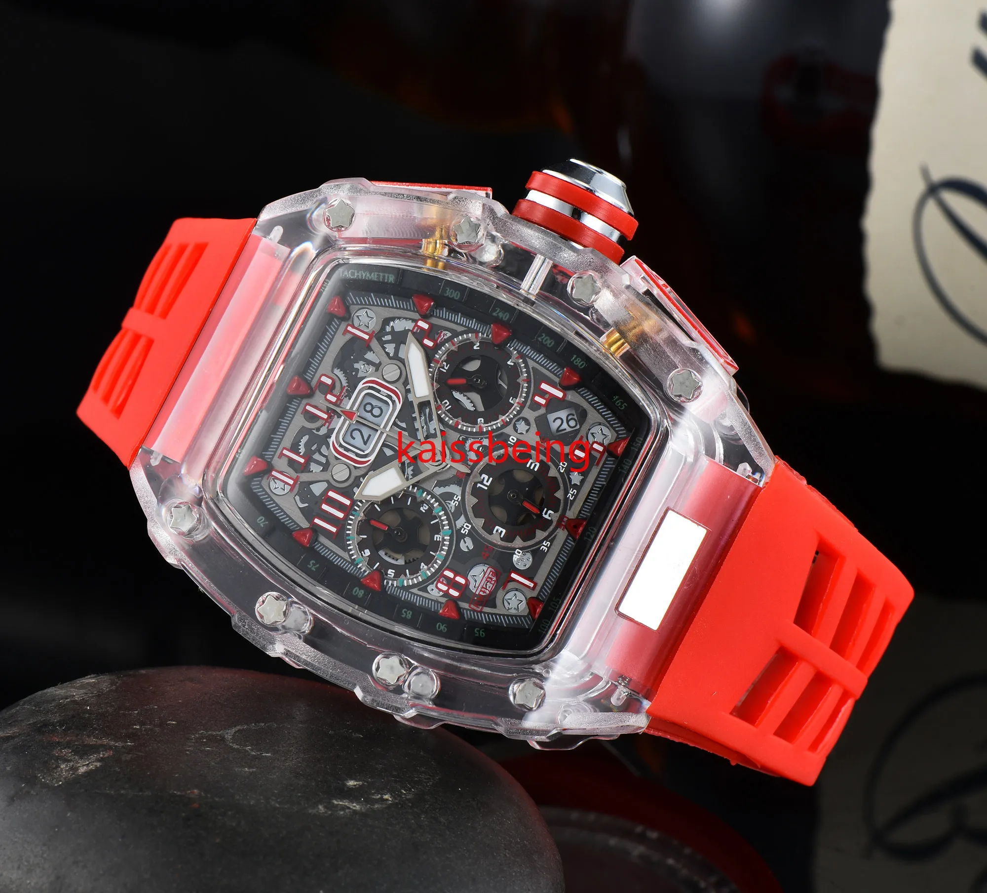 2021 Man Watch Men Leisure Quartz Watches Transparent Dial Color Rubber Strap Small Pointer Working Watches3076