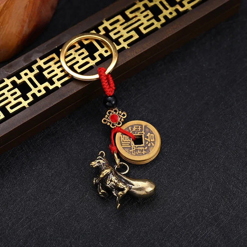 Créatif Pure en laiton zodiaque clé pendentif accessoires de bague souris ox tigre lapin dragon serpent cheval mouton7434749