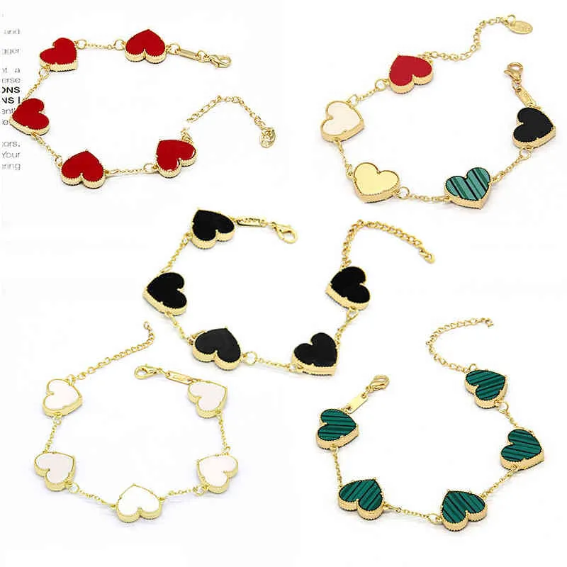 2021 High Quality Fashion Peach Heart Women Party Cute Butterfly Bracelet Four Leaf Clover Jewerly Gift