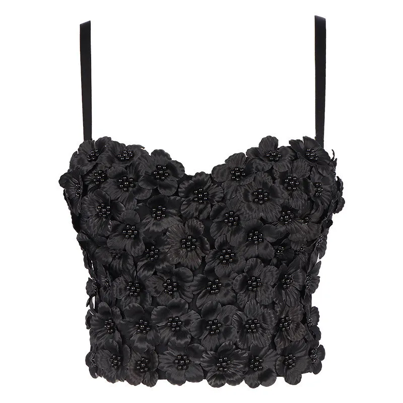 Isarose 3D Kwiat Lato Camisole Dla Kobiet Odpinane Paski Ramskie Party NightClub Crop Topy Wyściełane Streetwear 210422