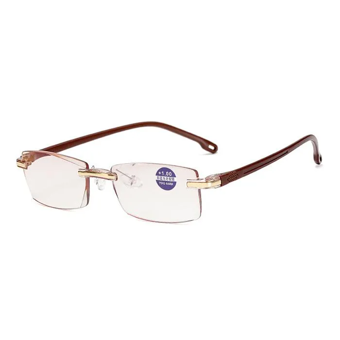 Solglasögon 1 0 1 5 2 0 2 5 3 0 3 5 4 0 Frameless anti-Blue Light Reading Glasses Kvinnor Damer Red Frame Presbyopia Eyewear F228M