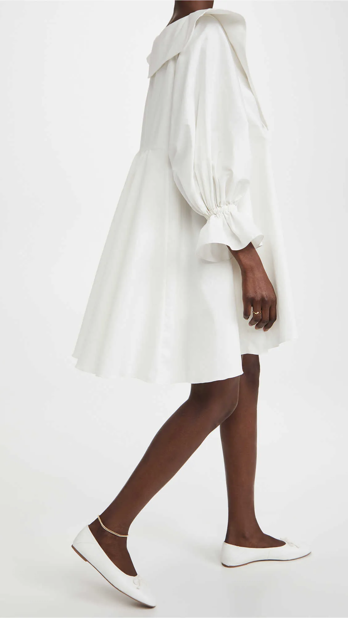화이트 미니 드레스 여성을위한 우아한 V 넥 손목 나비 슬리브 디자인 A 라인 파티 드레스 캐주얼 느슨한 소프트 드레스 여름 210630