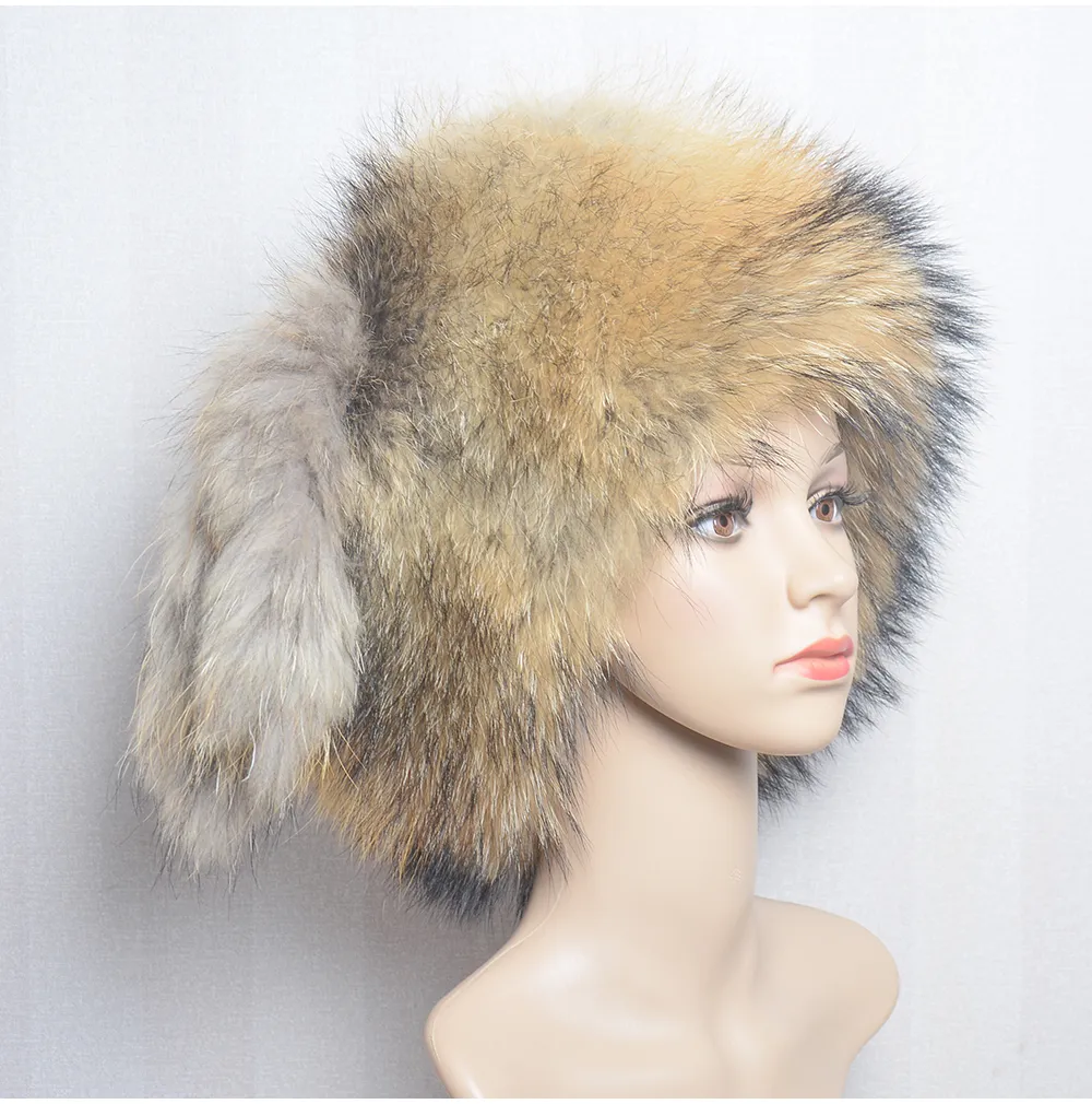 Boné de pele de inverno chapéu quente arnês russo ao ar livre gorros de raposa bonés bombardeiro para homem e mulher350b