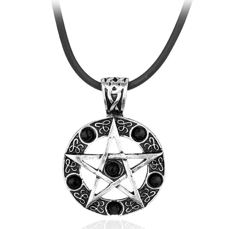 Anhänger Halsketten Supernatural Serie Pentagramm Halskette mit Seilkette Dean Winchester Stern versilbert roter Kristall Schmuck282h