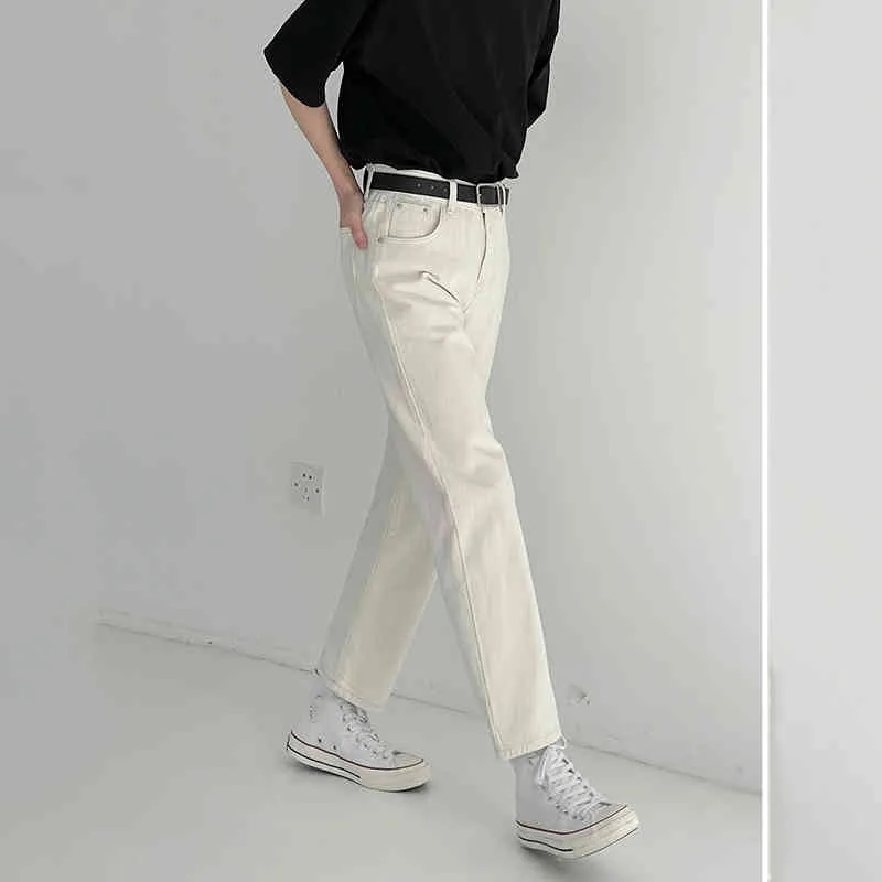 IEFB White Jeans Mäns Vår och Höst Casual Straight Trousers Fashio Loose Vintage Ankel Längd Byxor 9Y6961 210524