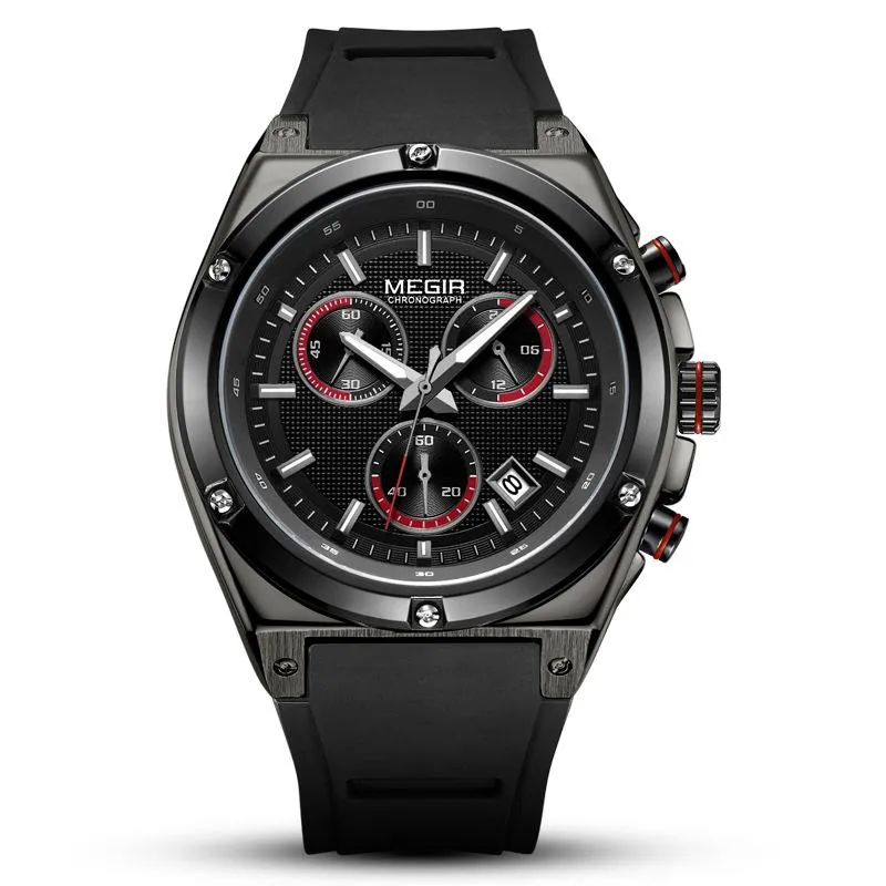 Silicone Sports Casual Multifunctional Chronograph Quartz Men's Calendar Watches Enkel och lyxig personlighet 2073 Wristwatche 280U