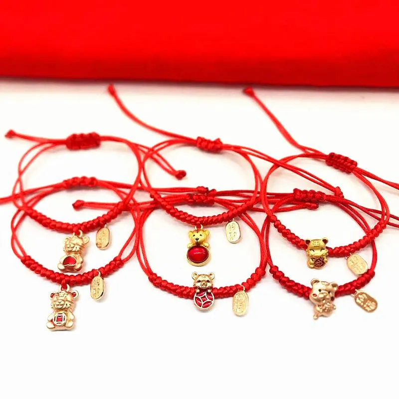 Braccialetti con ciondoli mascotte cinque fortune tigre dorata braccialetto di corda rossa 2022 anno cinese portare ricchezza fortunata buona benedizione295P