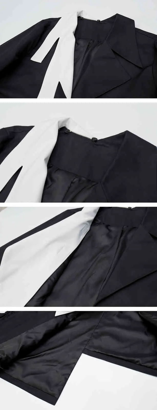 デザイナーコートとジャケット女性の非対称ジャケットブラックカラーブロックフレアスリーブショートコートファッション210427