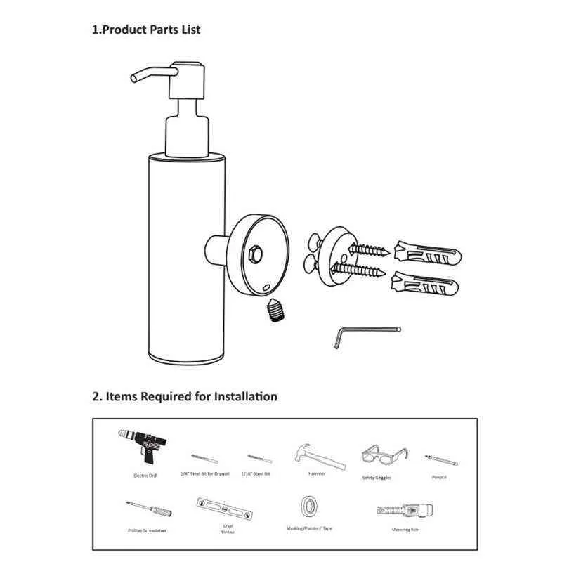 200 ml Edelstahl-Seifenspender für die Wandmontage, manuelle Presspumpe für Badezimmer, L4MB 211206