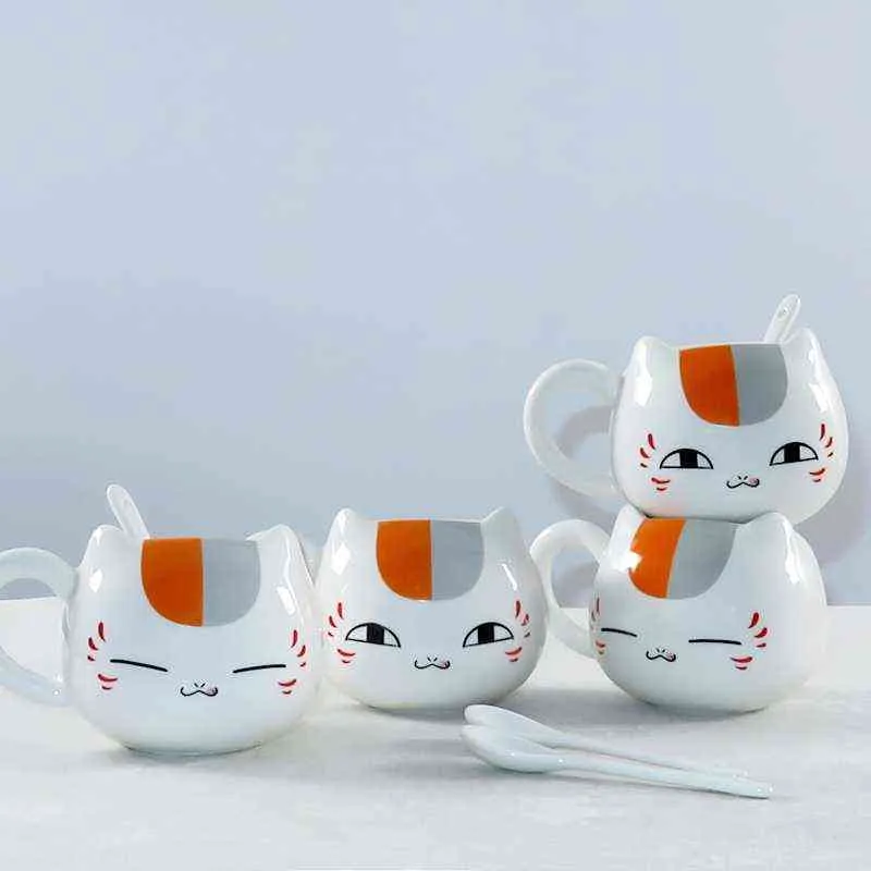 345ML كتاب Creative Natsume's of Friends Nyanko Sensei Cafe Face Catroon Catroon White Cat Belly Cup Cup Pottery Gif245L