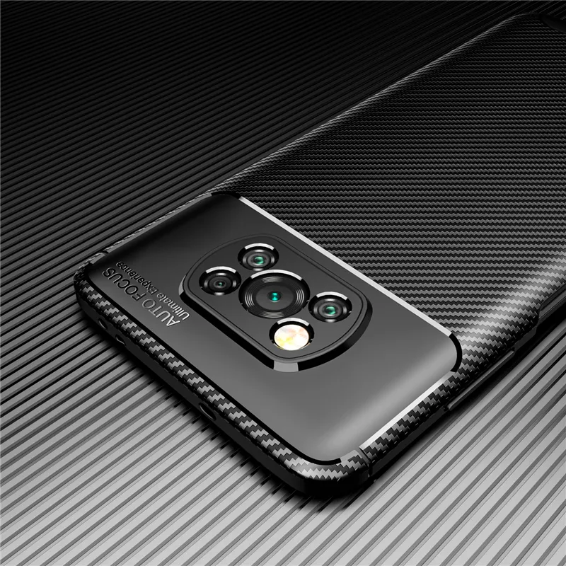 Fodral för Xiaomi Poco X3 NFC ShockoProof Case Carbon Fiber Luxury TPU Silikon Shock Absorber för POCO M3 F2 PRO F3 Bakre skyddskåpa