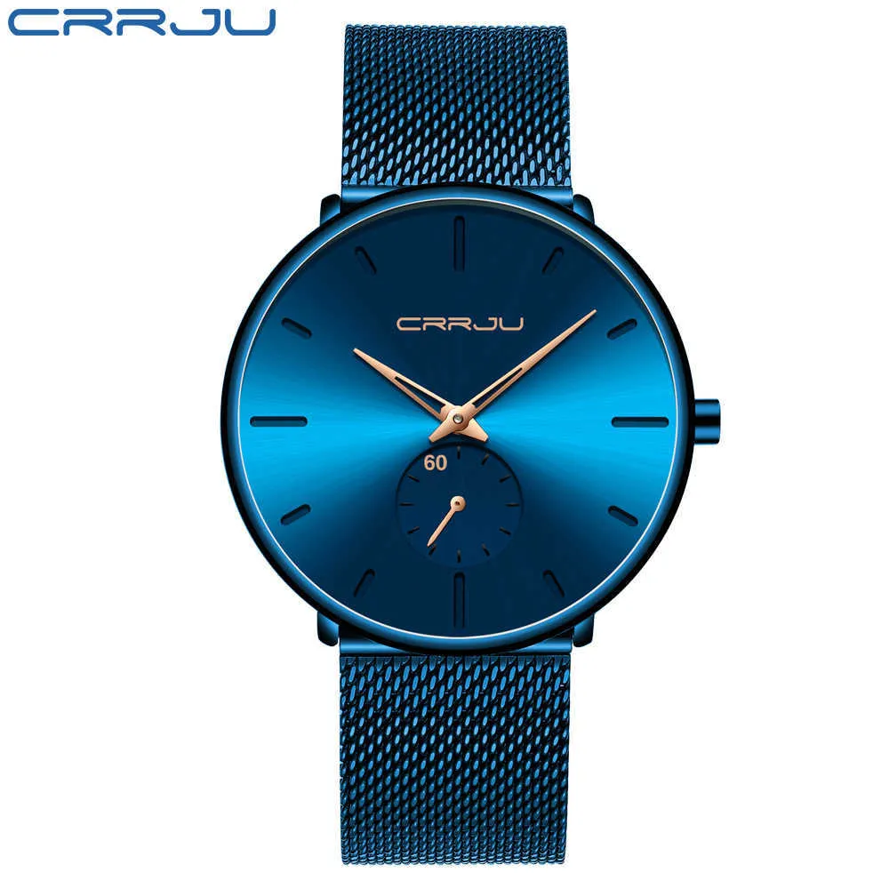 Crrju moda niebieska mężczyzna ogląda najlepszą luksusową markę minimalistyczną ultra-cienką kwarcową zegarek swobodny wodoodporny zegar Relogio Masculino x0625236w