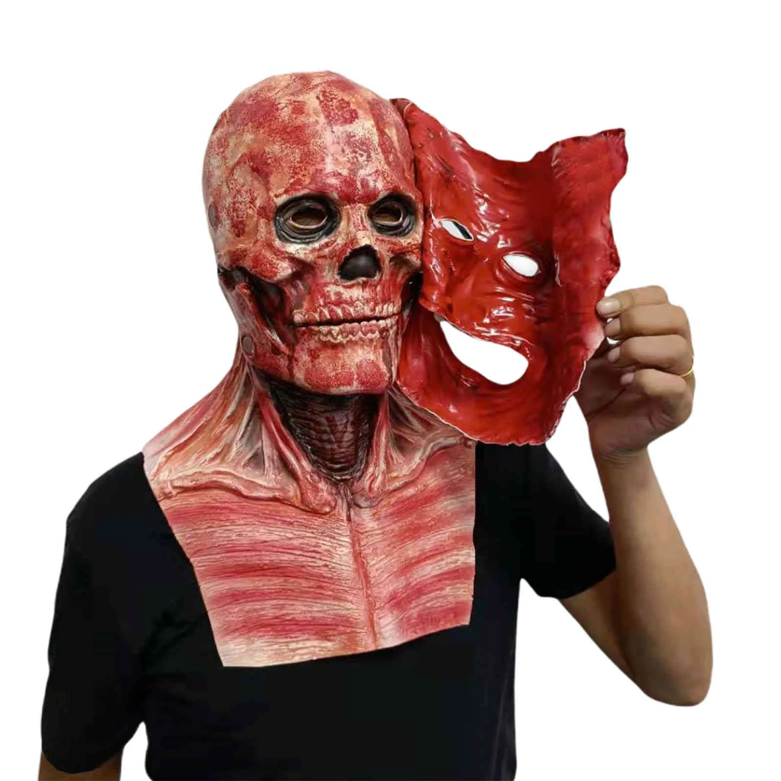 Cara Bloody Horror Skull Head Halloween Máscara rasgada de doble capa 2021 Disfraces de cosplay divertidos masque