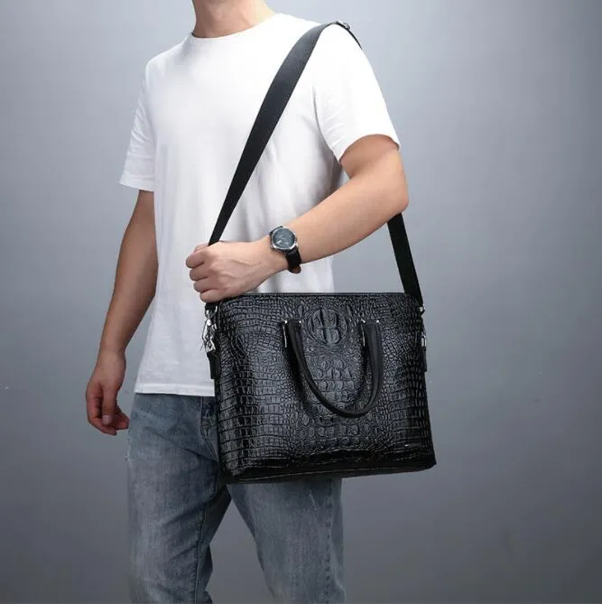 Hela varumärkespaket Fashion Crocodile Print Business portfölj Trendiga tvärsnitt Crocodile Leather Man Handbag Multifunktion 274J