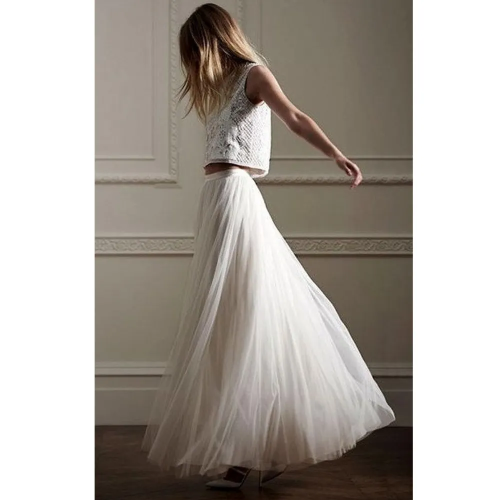 Witte tule mesh rok maxi lange vrouwen elastische hoge taille zoete partij bruiloft lolita elegante meisje prom saias jupe kleding faldas 210416