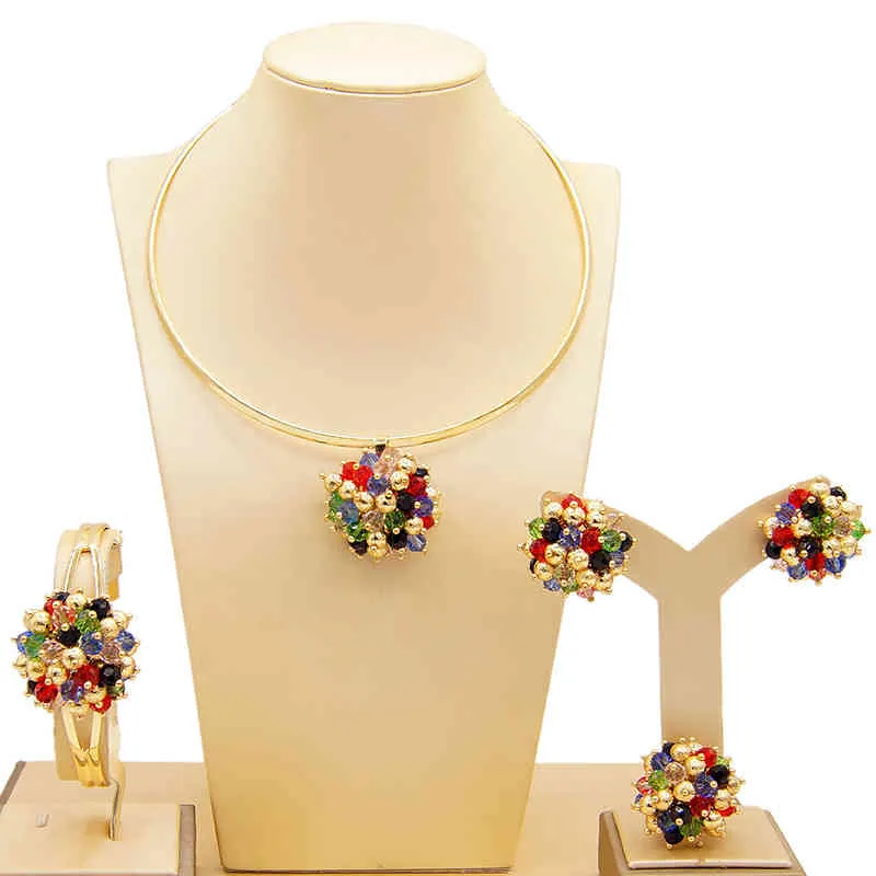 مجوهرات دبي الذهبية للنساء هدايا الزفاف الأفريقية سوار قلادة أقراط مجموعات Jewellery16891127615567