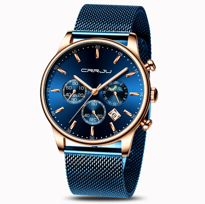 CRRJU 2266 montre à Quartz pour hommes vendant des montres de personnalité décontractées mode montres-bracelets populaires pour étudiants avec bracelet en acier inoxydable 2742