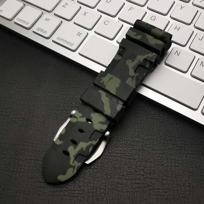 Märke 24mm 26mm Silicone Rubber Green Camo Watch Band Ersätt för Panerai Strap Watch Band Waterproof Watchband Tools H09151356056