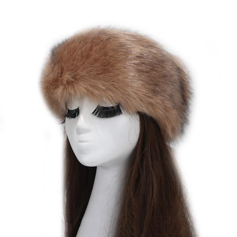 Círculo de pelo de zorro grueso de invierno, sombrero ruso y diadema, diadema de piel femenina, diadema peluda, tocado ancho, accesorios para sombrero de esquí 2103291399285