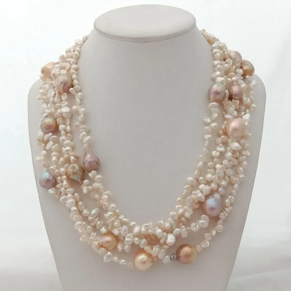 YYGEM Luxe Stijl 20 '' White Keshi Pearl Purple Sweetwater Flameball Baroque Chokers Necklace