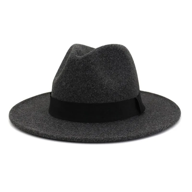 Chapeaux à large bord 35% laine unisexe couleur unie feutre Jazz Fedora élégant hommes femmes Panama Trilby casquette en gros