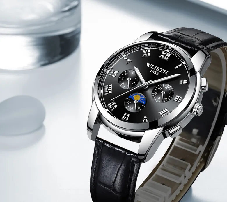 WLISTH кварцевые мужские часы с нерабочими субциферблатами, светящийся циферблат, водонепроницаемый браслет из нержавеющей стали, наручные часы2374