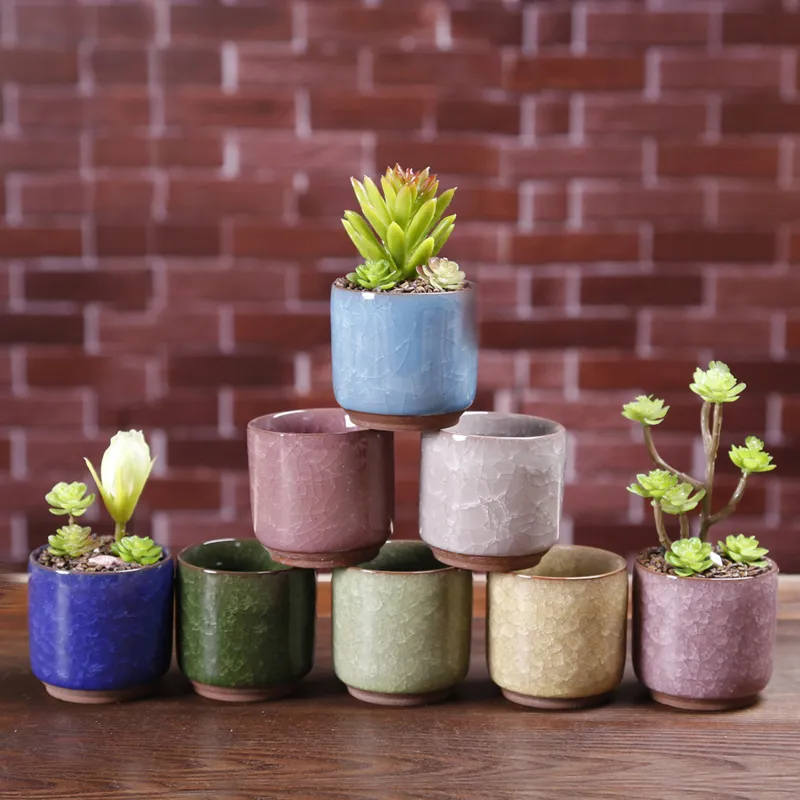 Ice Cracked Mini Ceramic Flowerpot Succulents Garden Pots Flowers Cultivate Bottom Breathable Flower Pot Home Decoration BH6124 TYJ