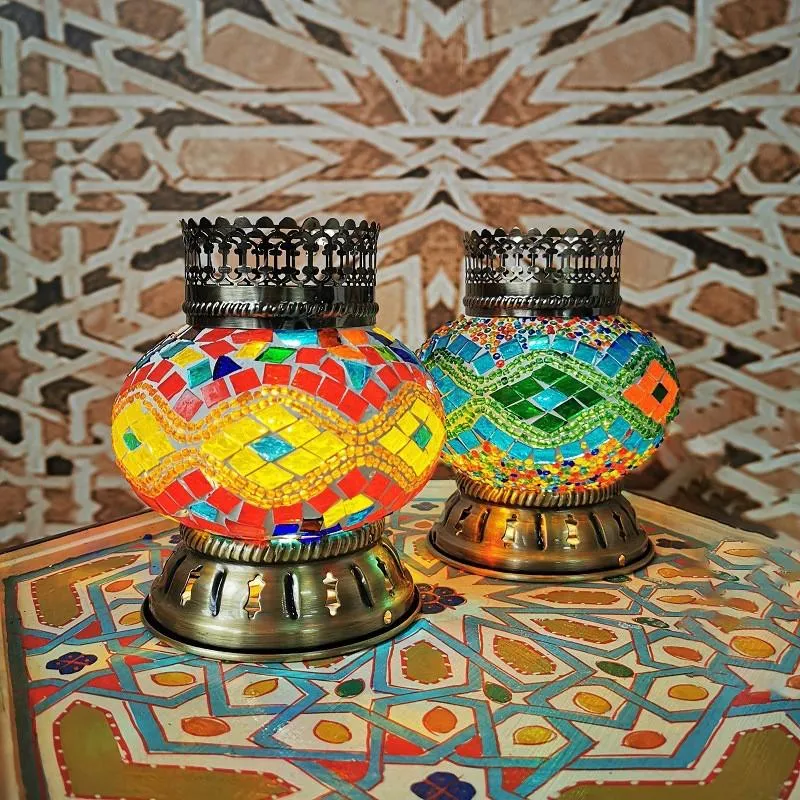 Lampes de table Maroc Turc Mosaïque Lampe Faite À La Main Vitrail Chambre À Piles Et Interrupteur LED Sans Fil Night307Q