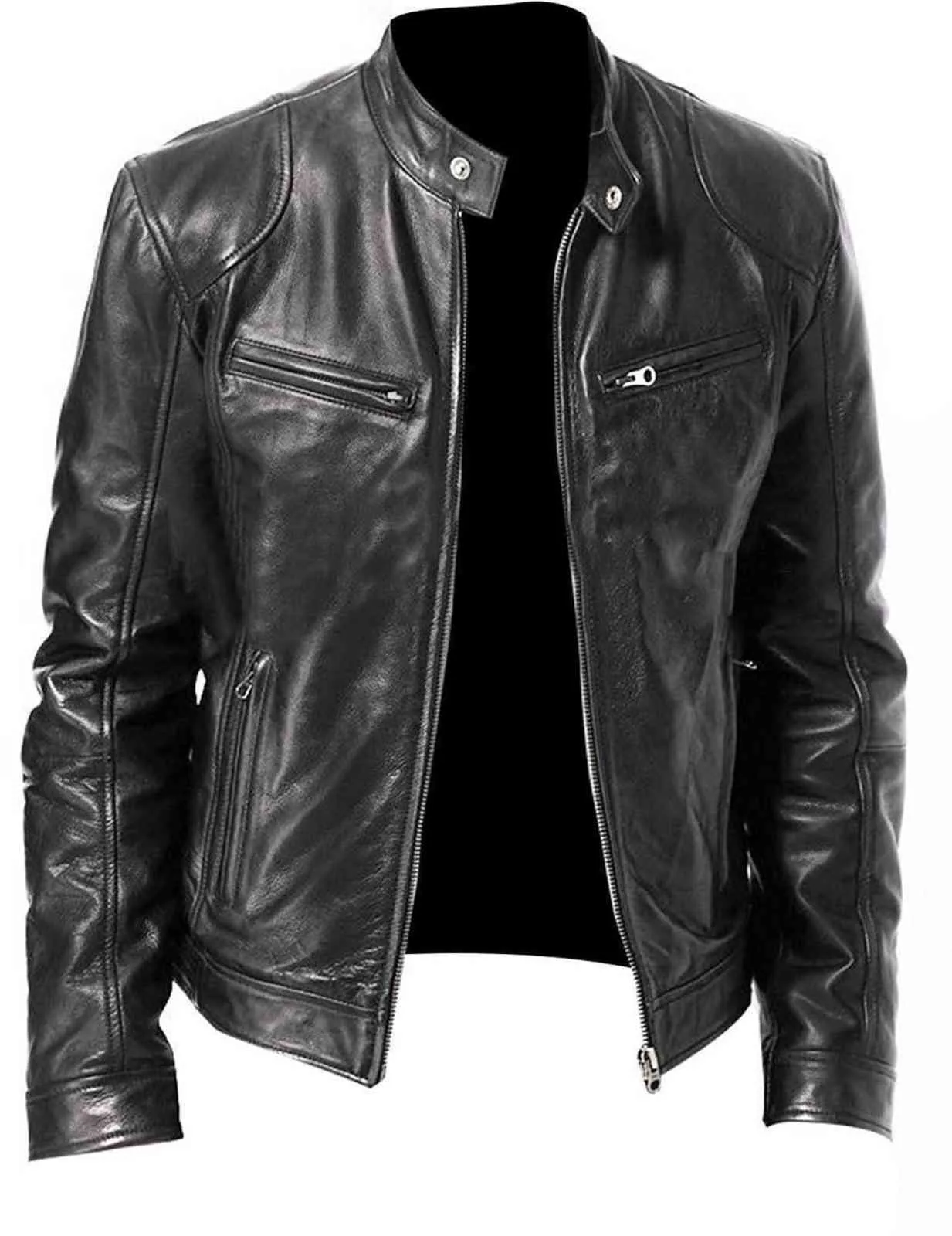 Vestes en cuir de moto pour hommes marron / noir veste en cuir hommes vintage veste à col montant PU faux cuir vêtements d'extérieur 211111