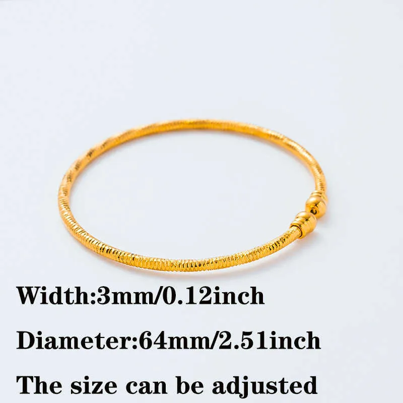 3mm Africa Bangles for Women Indian Ball Bracelets Ethiopian Gold Hand Chain Dubai Middle East Wedding Bride Jewelry Gift Q0719