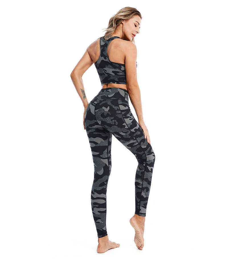 Pluz Größe Frauen Camo gedruckt Yoga Leggings Hose Tasche dehnbare Gym Strumpfhosen Frauen Laufhose Training Fitness Sportbekleidung H1221
