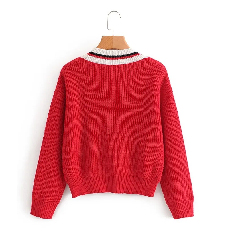 HSA winter clothes women V neck Solid Twisted and Sweaters Red Cross Long Sleeve Short Jumpers Pullover 210417