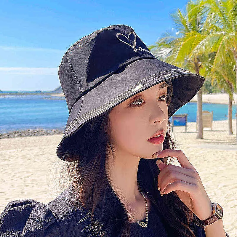 2022 Fashion big eaves love letter Print Bucket Hat Summer Sun Caps For Women Fisherman Hat sunhat G220311