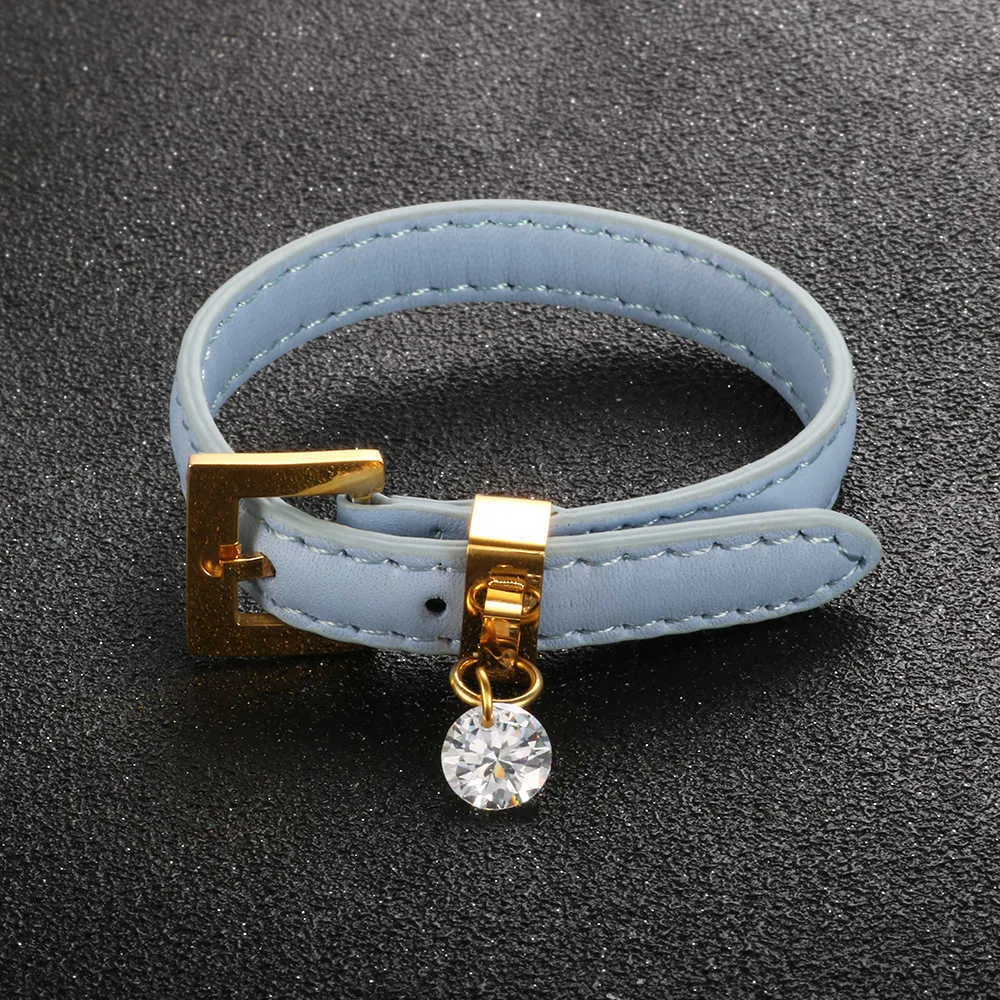 Lyxigt varumärke justerbart läderarmband stor zirkonstensten charm armband för kvinna man klocka bälte armband bröllop smycken gåvor Q0717