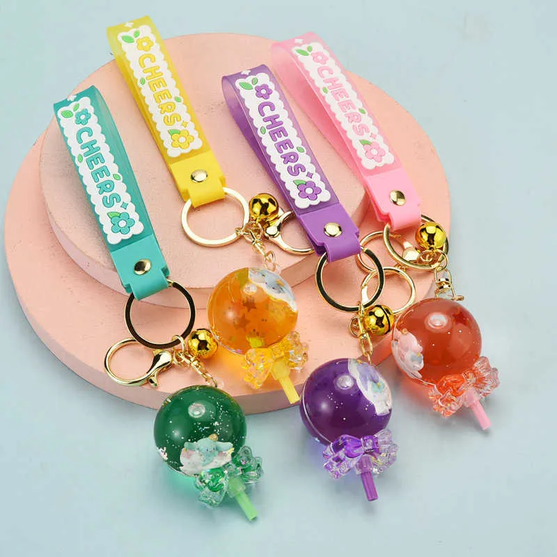 Huile liquide sucette porte-clés mode fille coeur mignon porte-clés sac pendentif bijoux créatifs accessoires G1019
