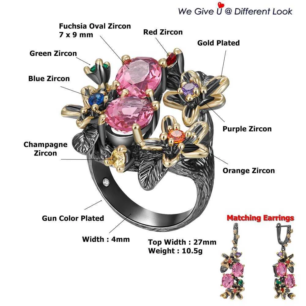 DreamCarnival 1989 Stunning CZ Ring for Women Engagement Party Vintage Flower Eye Catching Fuchsia Zircon Jewelry WA11688FU 210610