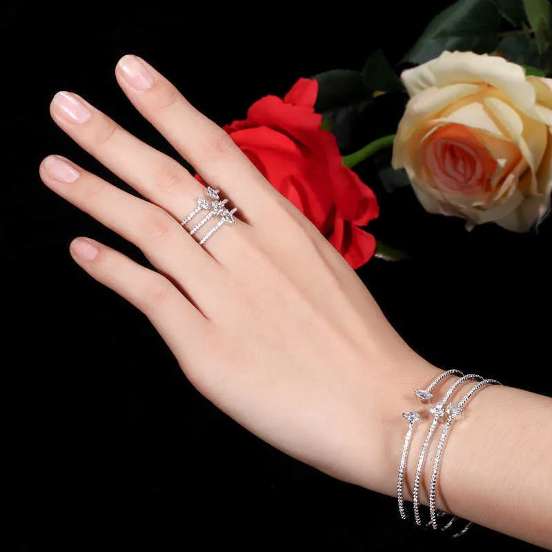 Minuscule à la mode trois couches zircon cubique Bracelet ouvert cristal blanc luxe bracelets porte-bonheur pour les femmes bijoux de mariage cadeaux Q0719