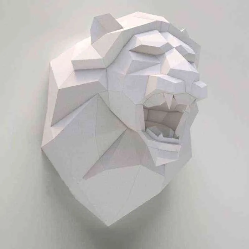 Lion Head 3D Papier Modèle Animal Sculpture Papercraft DIY Artisanat pour Salon Décoration Home Decor Bar Wall Art 211105